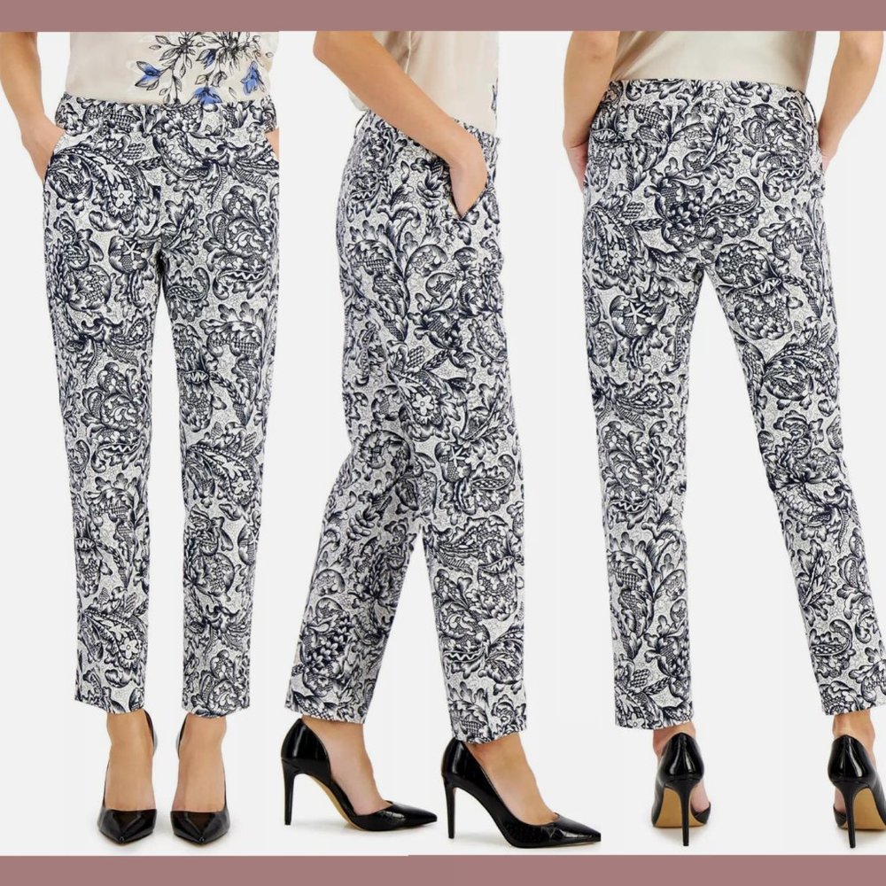 NWT $295 Weekend Max Mara [ 6 US ] Esule Straight Leg Pants in Blue White Floral